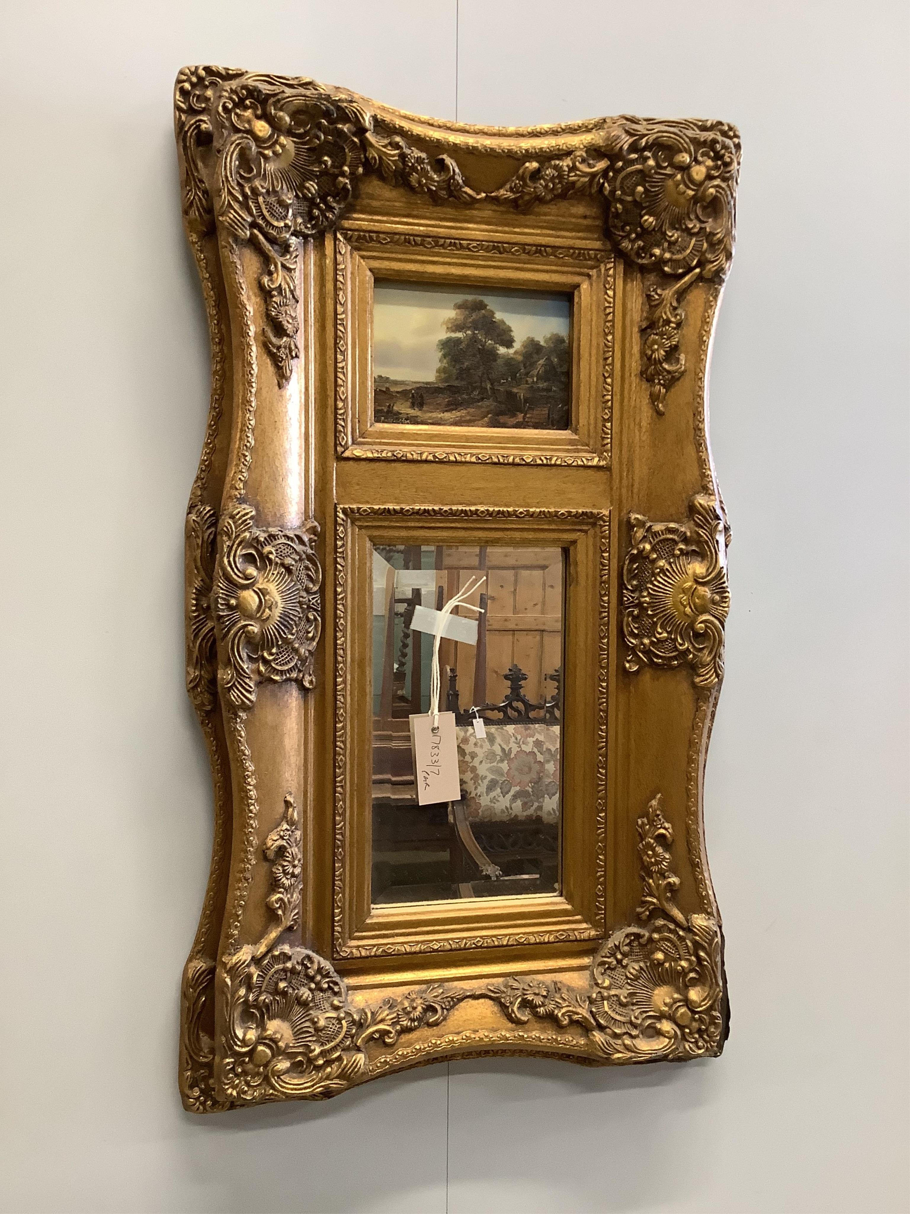 A pair of Victorian style gilt composition trumeau wall mirrors, width 44cm, height 78cm